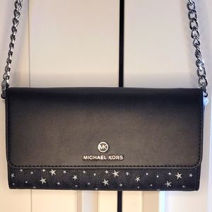 NWT Micheal Kors "LG Wallet On A Chain" black w/stars